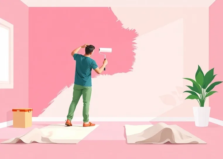 Peintre appliquant la peinture au rouleau sur un mur de salon